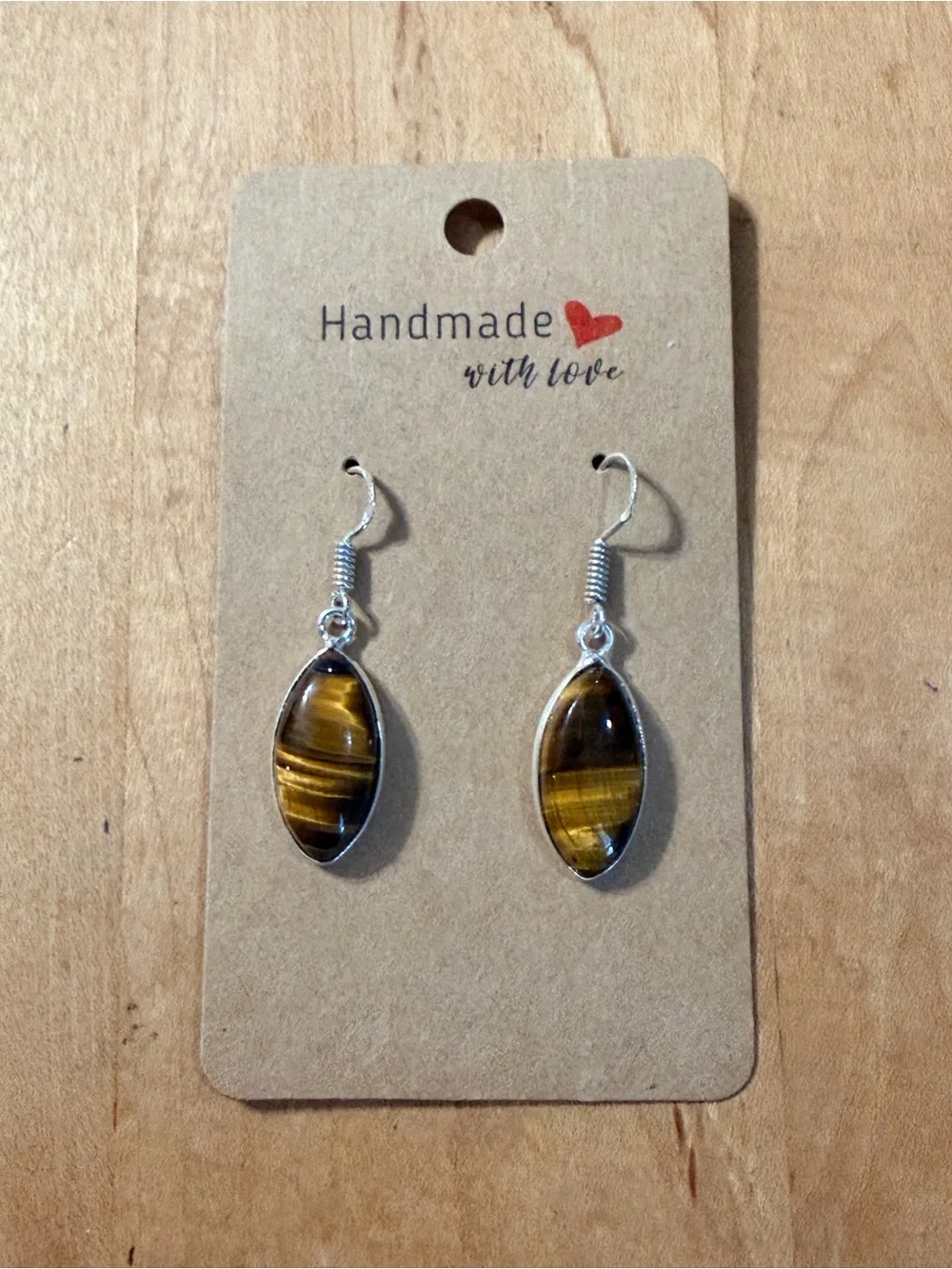 Beautiful Tiger's Eye Drop Earrings - 925 Plated/Stamped